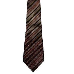 Christian Dior vintage diagonal patterned skinny silk tie, rust brown & blue
